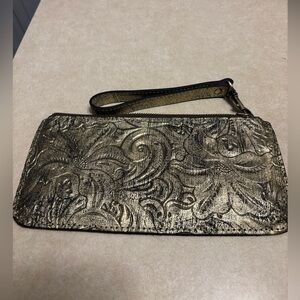 Patricia Nash Metallic Embossed Wristlet Wallet Clutch Leather 4X10